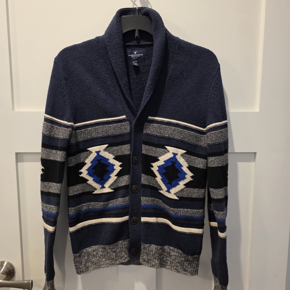 American Eagle Vintage Mens Western Donegal Cardigan XS Aztec Blue Grandpacore